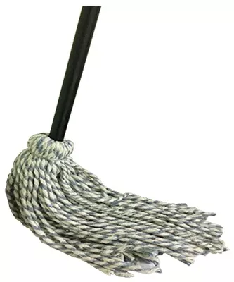 #12 Natural Yarn Cotton Deck Mop, Blue/White Ribbon, 48 In. Wood Handle, Green Seal Certified
