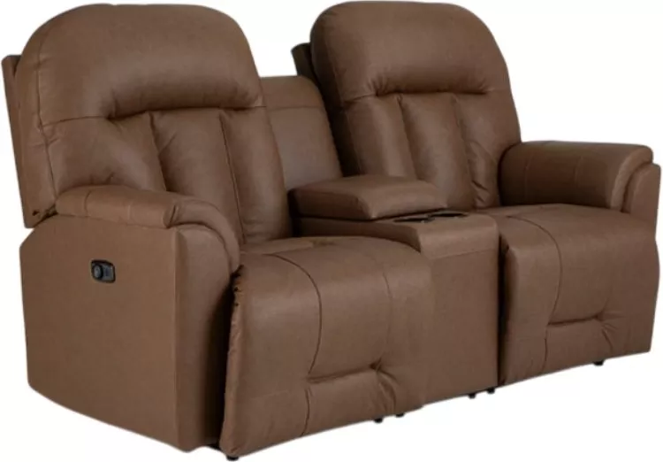 Best Home Furnishings Customizable Suitably Leather Power Reclining Rocker Console Loveseat