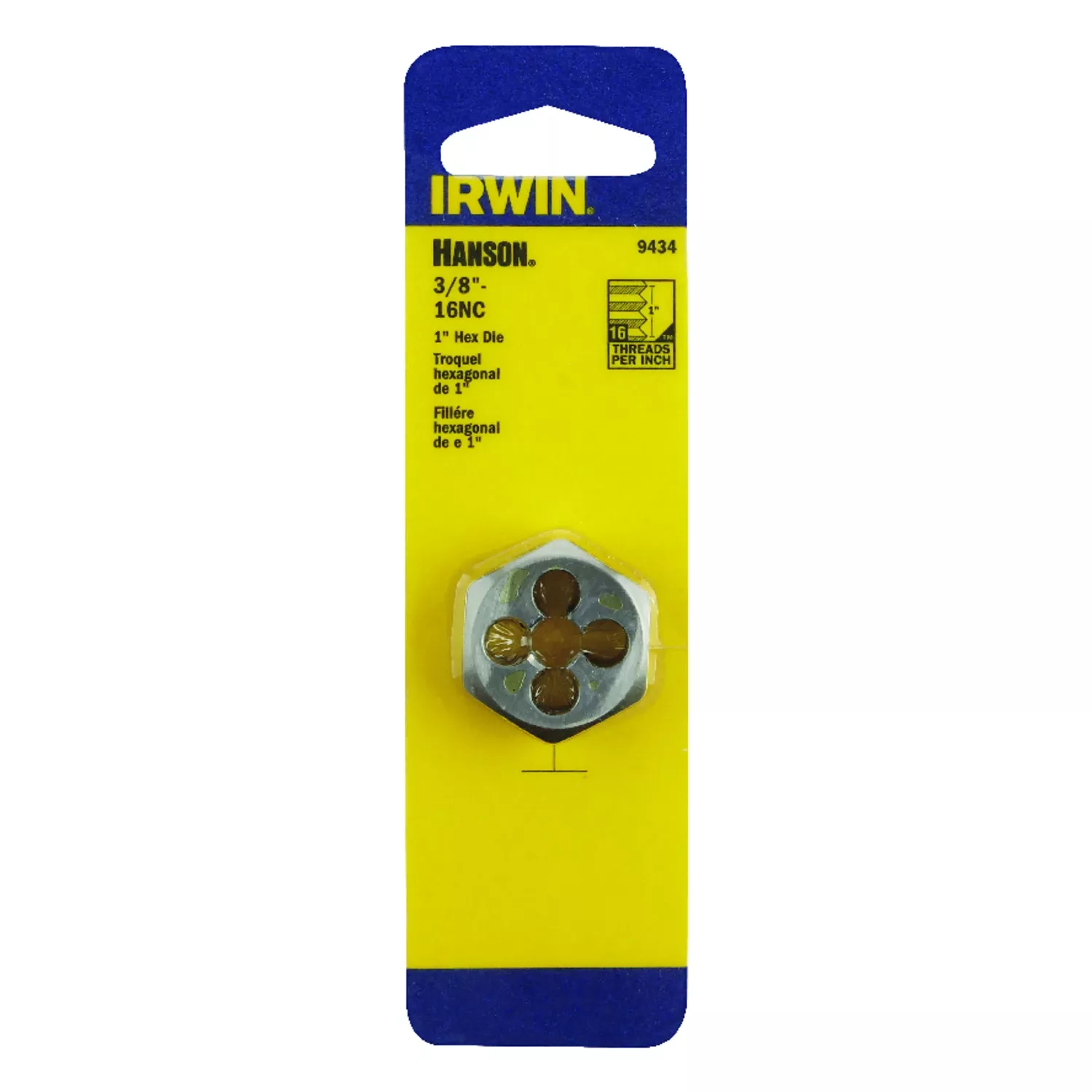Hanson Hexagon Fractional Die, National Coarse, 3/8 In. X 16