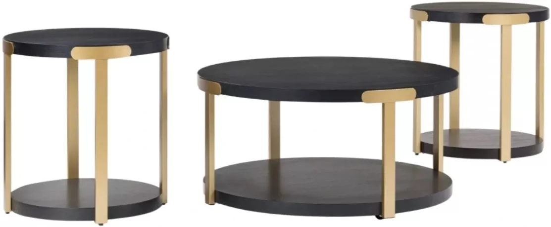 Signature Design by Ashley Shylore 3-Piece Black Occasional Table Set with Brass Accents